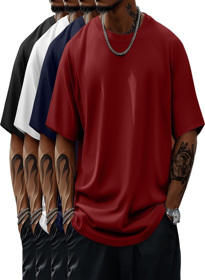 Evervibe 4 Pack Men's Big & Tall Short Sleeve Tees, Crew Neck Shirts Moisture Wicking Gym Casual Tops Multipack(Claret, Navy, White, Black,4X-Large) - Image 1